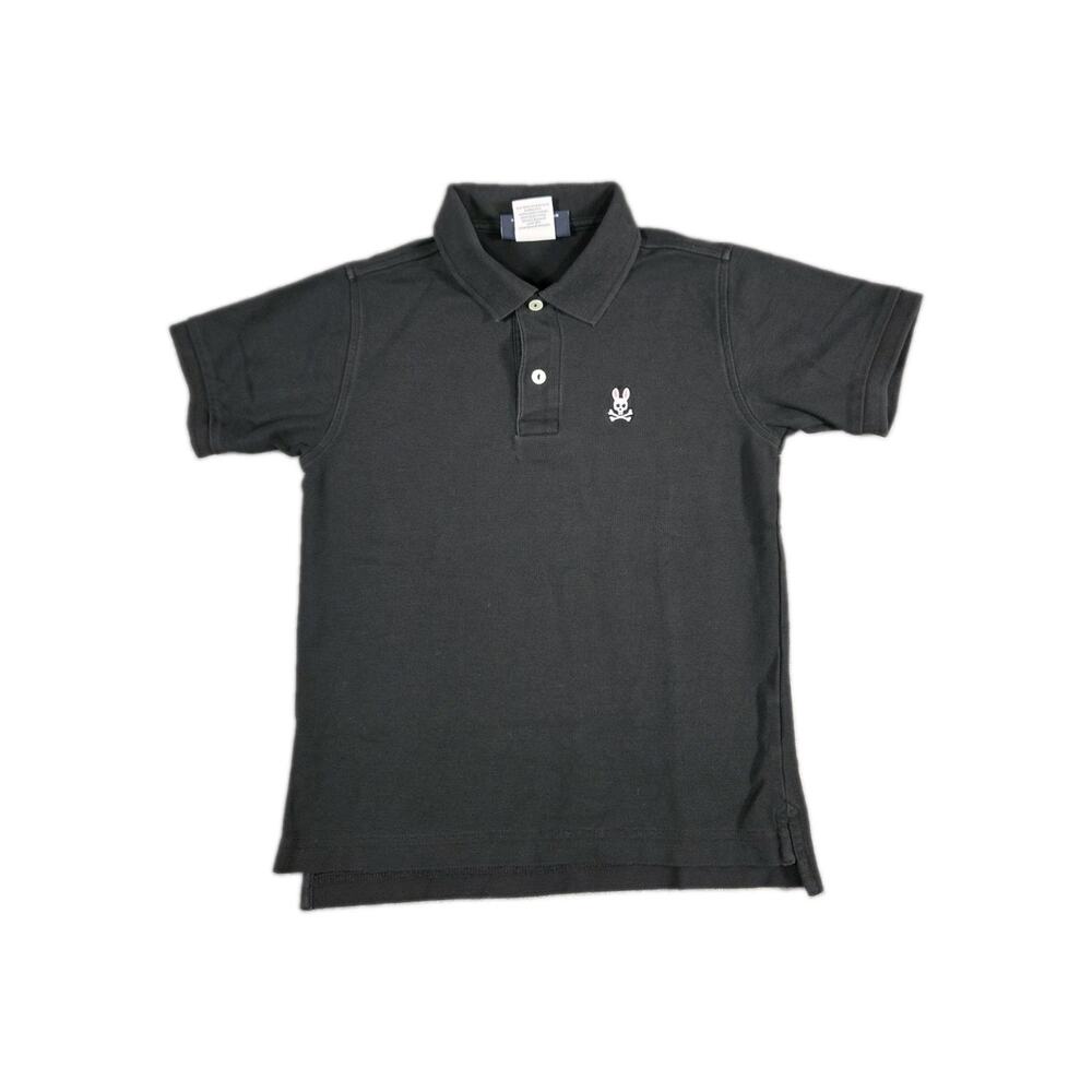 Psycho Bunny Polo Shirt Sz M 10/12 Boy's Black Classic Short Sleeve Pima Cotton